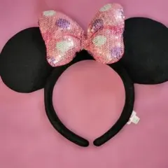 ☆ミニー マウス☆　カチューシャ　　ピンク　リボン　スパンコール