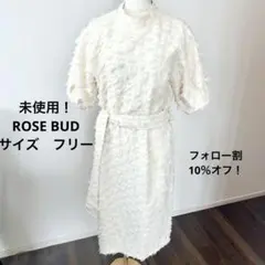 未使用！ROSE BUD ホワイト　ジャガードワンピース　半袖　フリー