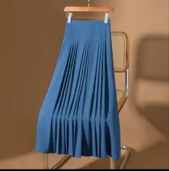 青 プリーツ フレアスカート