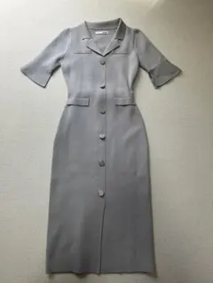 【美品】ROYAL PARTY ウエスト開きテーラー襟ワンピース(ライトグレー)