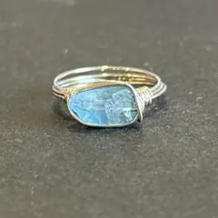 WR767S 天然石 パワーストーン ワイヤーリング アクアマリン ラフロック