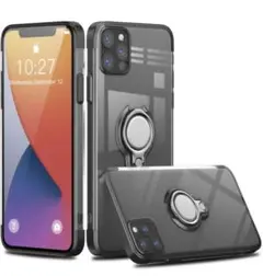 iphone 12 pro  Max用 ケース クリア リング 透明 TPU 黒