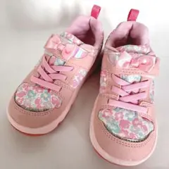 ムーンスター16.5cm 花柄リボン スニーカー ピンク