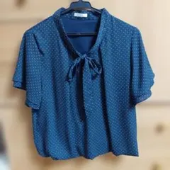 GLACIER ネイビー ドット柄 半袖ブラウス M