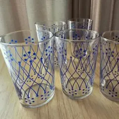 【未使用】昭和レトロ 青い花模様のガラスコップ5個セット ポップ