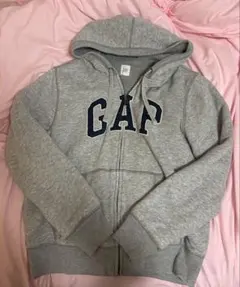 GAP ロゴ刺繍 ジップアップパーカー グレー裏起毛