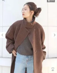 Ungrid スタンドカラールーズチェックコート