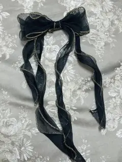 黒いシフォンワイヤーリボン　バレッタ
