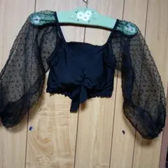 黒いシースルー パフスリーブ トップス