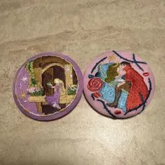 ディズニー 刺繍缶バッジ 2個セット ラプンツェル 眠れる森の美女