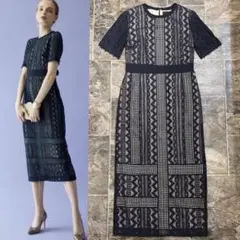 【極美品】LAGUNAMOON LADYジオメトリックレースドレスDネイビーM