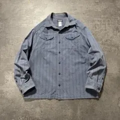 00sPatagoniaパタゴニアストライプシャツ青ブルーボックス短丈コットンMのサムネイル