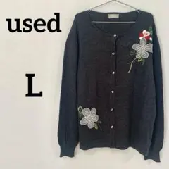 【M.fleur 花柄刺繍ニットカーディガン ウール混 L】のサムネイル