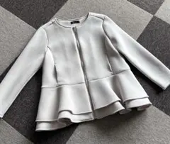 タグ付き】ネイビー ペプラム ノーカラーニットジャケット TIARA