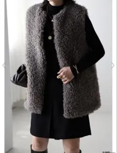 【美品】Bonjour Sagan プードルファーロングベスト ダークグレー