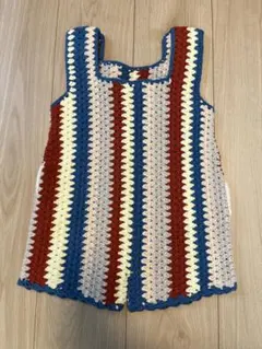 未使用　&pal かぎ針編みサロペット　ブルー　90-100