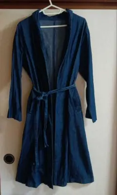 デニム ロングカーディガン コートウエストリボン付き　M-LL