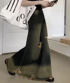 ダメージ デニム ロングスカート☆M 新品未使用 韓国 ZARA AZUL系