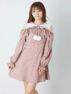 Ank Rouge ぽんぽんリボンオフショルOP アンクルージュ 長袖ワンピース