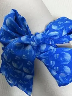 ドクロ柄スカーフ　スカルモチーフ青