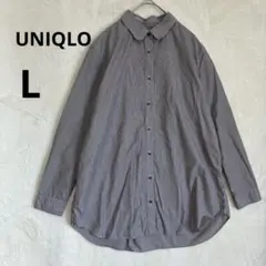 美品 UNIQLO L ブラウン ストライプシャツ　コットン オーバーサイズのサムネイル