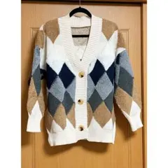 カーディガン レディース ニット アウター 羽織り アーガイル フリーサイズ