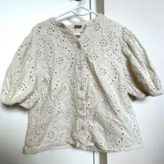 ❤️petit main 120cm 5分袖 レースブラウス 生成り