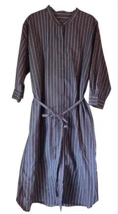 シャツワンピース大きいサイズLL サイズ ストライプブラウンGU ジーユー