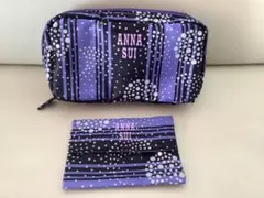 【未使用】ANNA SUI 紫×黒ドットストライプ柄化粧ポーチ・ティッシュケース