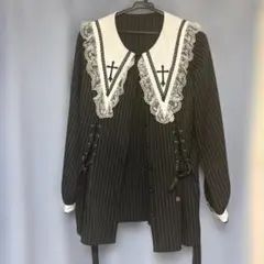 ALGONQUINS アルゴンキン カットソーブラウス 黒ベストドッキング 