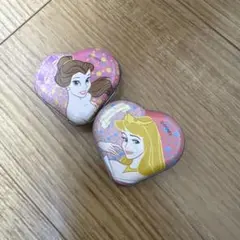 ディズニープリンセル　ミニハート型缶　セット　ベル　オーロラ姫