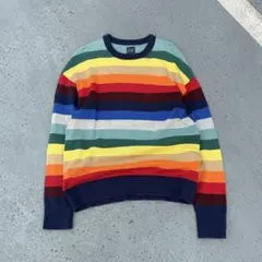 OLD GAP クルーネック ボーダー ニット セーター 虹色 マルチカラー S