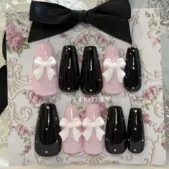 地雷 リボン ネイルチップ ワンホン フレンチガーリー 韓国 y2k 量産型