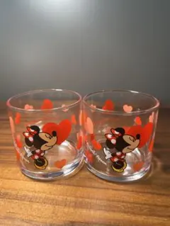 【美品】東京ディズニーリゾート ミニーマウス ペアグラス ハート柄 2客セット