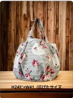 ギャザー入りまん丸トートバッグ（グレーピンク）