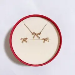 ヴァンドーム青山 リボン ダイヤ ネックレス ピアス セット