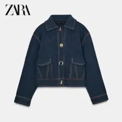 ZARA コントラストボタン付きニットジャケット Lサイズ