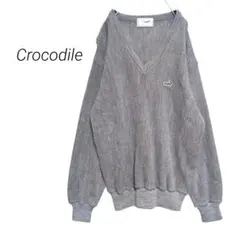 【クロコダイル】Vネックニット セーター 刺繍 L グレー 日本製 ヴィンテージ