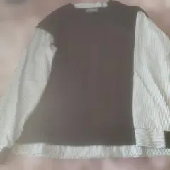 異素材ミックス 長袖Tシャツ ブラック/ストライプ