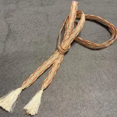 【正絹】夏用 帯締め レース編み 朱色×白 グラデーション 和装小物