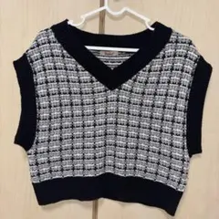 Rafraf ツイード調 ニットベスト ブラック×ホワイト　150㎝　秋冬
