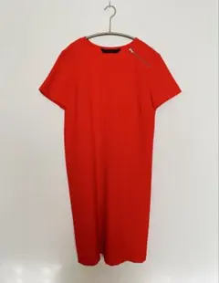 ZARA BASIC ワンピース S レッド 半袖 バックプリーツ