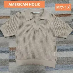 AMERICAN HOLIC ベージュ 半袖ポロニット M