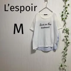 【レスポワール】半袖 ロゴTシャツ 前後切替カットソー ホワイト✖️ブルー  M