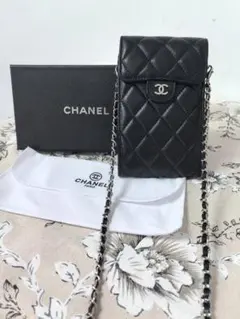 クラシック 可愛いミニ黒菱柄チェーンスマホポーチ