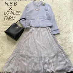 ママスーツ ノーカラーツイード×ロングスカート　プリーツ　ナチュラルビューティー
