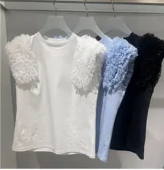 セルフォード 袖チュールTシャツ М トップス CELFORD