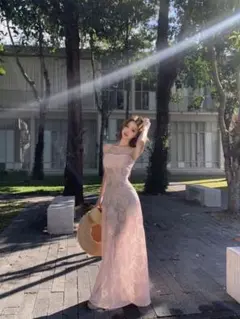 リゾート映え♪ピンク花柄ロングワンピース✿春夏用