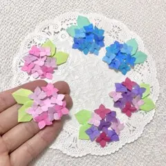⑥ハンドメイド折り紙∞紫陽花の花パーツ60枚∞葉っぱ6枚∞壁面飾り