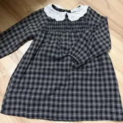 刺繍カラー付きチェック柄ワンピース　ZARA
